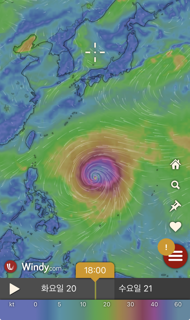 30호 태풍 참피 windy.com 이동 경로 안내